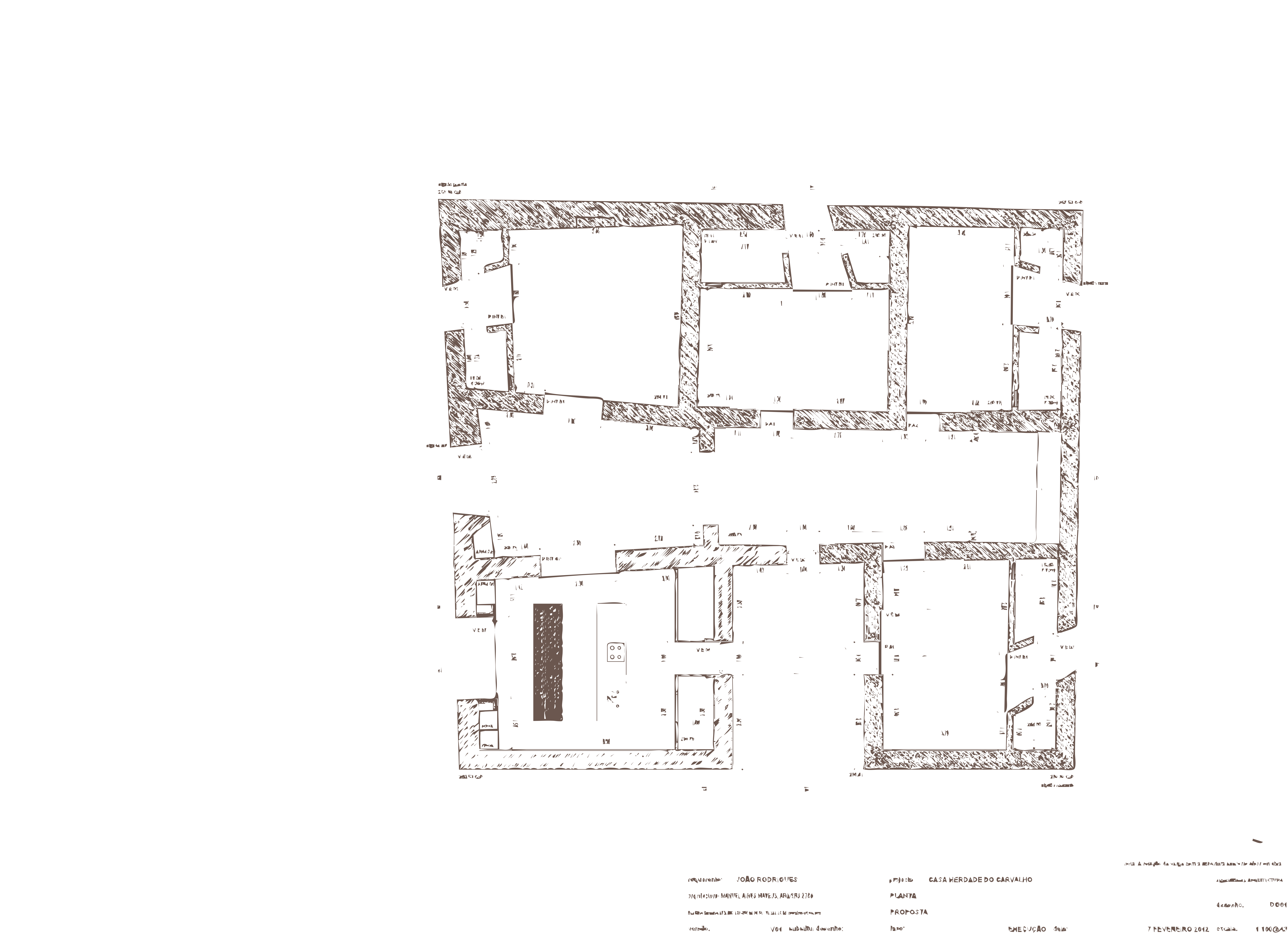 Architectural survey drawing of a house plan
